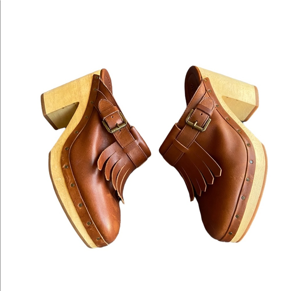 Madewell Fringed Chestnut Mules Slides - Picture 7 of 16